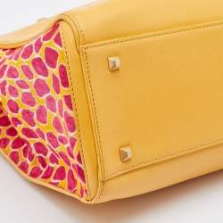 Pre Owned MCM Yellow/Pink Leather and Calf Hair Satchel