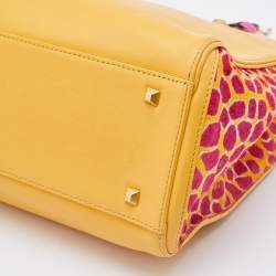 Pre Owned MCM Yellow/Pink Leather and Calf Hair Satchel