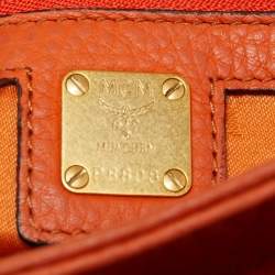 MCM Orange/Pink Croc Embossed and Leather Buckle Flap Top Handle Bag