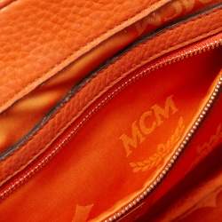 MCM Orange/Pink Croc Embossed and Leather Buckle Flap Top Handle Bag