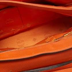 MCM Orange/Pink Croc Embossed and Leather Buckle Flap Top Handle Bag