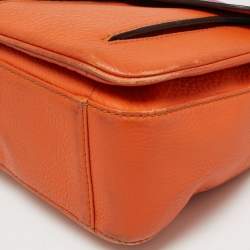 MCM Orange/Pink Croc Embossed and Leather Buckle Flap Top Handle Bag
