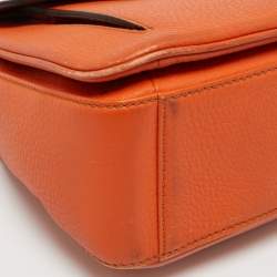 MCM Orange/Pink Croc Embossed and Leather Buckle Flap Top Handle Bag