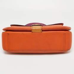 MCM Orange/Pink Croc Embossed and Leather Buckle Flap Top Handle Bag