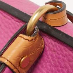 MCM Orange/Pink Croc Embossed and Leather Buckle Flap Top Handle Bag