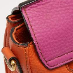 MCM Orange/Pink Croc Embossed and Leather Buckle Flap Top Handle Bag