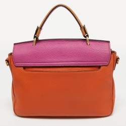 MCM Orange/Pink Croc Embossed and Leather Buckle Flap Top Handle Bag