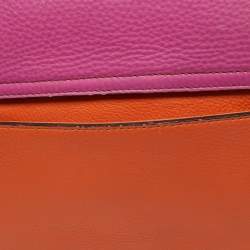 MCM Orange/Pink Croc Embossed and Leather Buckle Flap Top Handle Bag