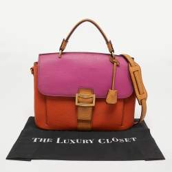 MCM Orange/Pink Croc Embossed and Leather Buckle Flap Top Handle Bag