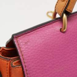 MCM Orange/Pink Croc Embossed and Leather Buckle Flap Top Handle Bag