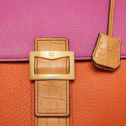MCM Orange/Pink Croc Embossed and Leather Buckle Flap Top Handle Bag