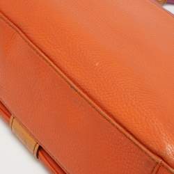 MCM Orange/Pink Croc Embossed and Leather Buckle Flap Top Handle Bag