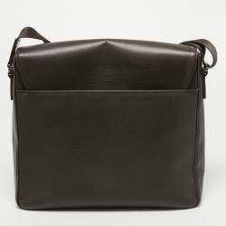 MCM Dark Brown Leather Flap Messenger Bag 
