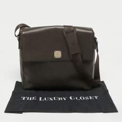 MCM Dark Brown Leather Flap Messenger Bag 