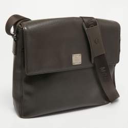 MCM Dark Brown Leather Flap Messenger Bag 