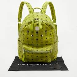 MCM Neon Green Visetos Coated Canvas and Leather Large Stark Backpack