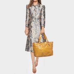 Pre Owned MCM Yellow Croc Embossed Patent Leather Shopper Tote