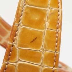 Pre Owned MCM Yellow Croc Embossed Patent Leather Shopper Tote