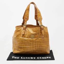 Pre Owned MCM Yellow Croc Embossed Patent Leather Shopper Tote