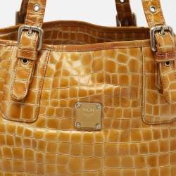 Pre Owned MCM Yellow Croc Embossed Patent Leather Shopper Tote