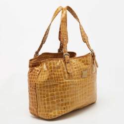 Pre Owned MCM Yellow Croc Embossed Patent Leather Shopper Tote