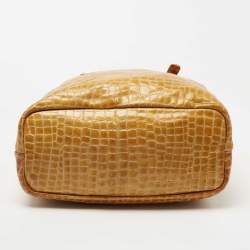 Pre Owned MCM Yellow Croc Embossed Patent Leather Shopper Tote