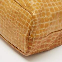 Pre Owned MCM Yellow Croc Embossed Patent Leather Shopper Tote