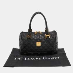 MCM Black Quilted Leather Embellished Boston Bag