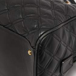 MCM Black Quilted Leather Embellished Boston Bag