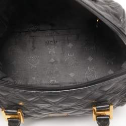 MCM Black Quilted Leather Embellished Boston Bag