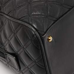 MCM Black Quilted Leather Embellished Boston Bag