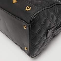 MCM Black Quilted Leather Embellished Boston Bag