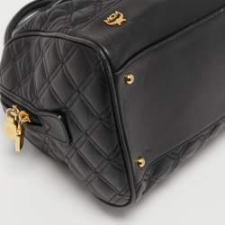MCM Black Quilted Leather Embellished Boston Bag