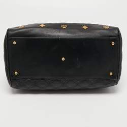 MCM Black Quilted Leather Embellished Boston Bag