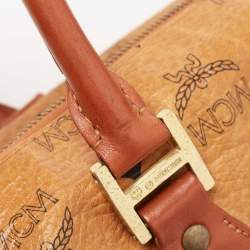 MCM Cognac Visetos Coated Canvas Heritage Boston Bag