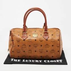MCM Cognac Visetos Coated Canvas Heritage Boston Bag