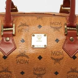 MCM Cognac Visetos Coated Canvas Heritage Boston Bag