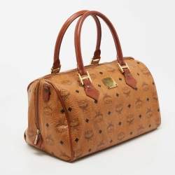 MCM Cognac Visetos Coated Canvas Heritage Boston Bag