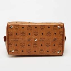 MCM Cognac Visetos Coated Canvas Heritage Boston Bag