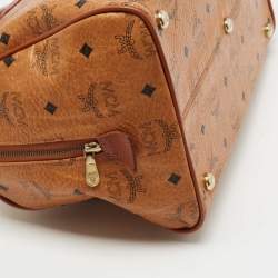 MCM Cognac Visetos Coated Canvas Heritage Boston Bag