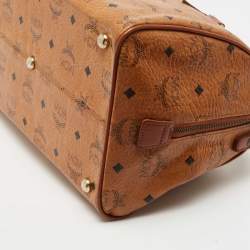 MCM Cognac Visetos Coated Canvas Heritage Boston Bag