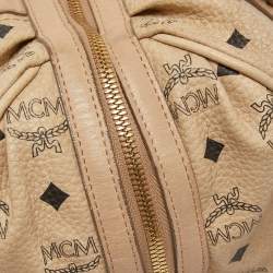 MCM Cognac Visetos Coated Canvas and Leather Boston Bag