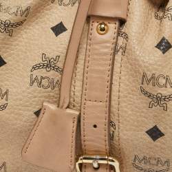 MCM Cognac Visetos Coated Canvas and Leather Boston Bag