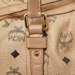 MCM Cognac Visetos Coated Canvas and Leather Boston Bag