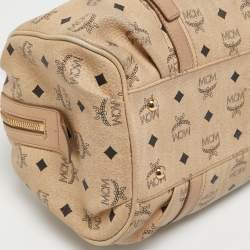MCM Cognac Visetos Coated Canvas and Leather Boston Bag
