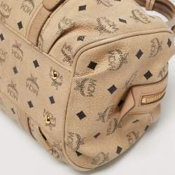 MCM Cognac Visetos Coated Canvas and Leather Boston Bag