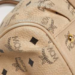 MCM Cognac Visetos Coated Canvas and Leather Boston Bag
