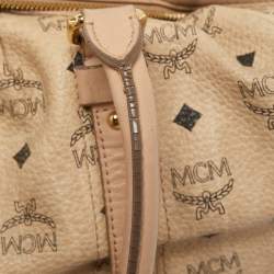 MCM Cognac Visetos Coated Canvas and Leather Boston Bag
