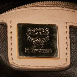 MCM Cognac Visetos Coated Canvas and Leather Boston Bag