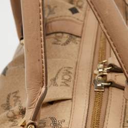 MCM Cognac Visetos Coated Canvas and Leather Boston Bag